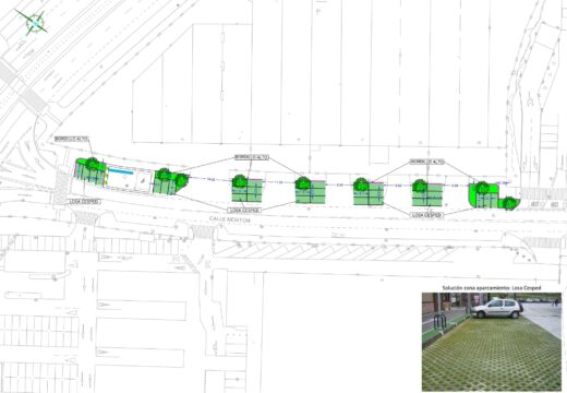 O Concello inicia as obras na rúa Newton, no polígono de Agrela, para crear sete áreas de aparcadoiro e potenciar as zonas verdes